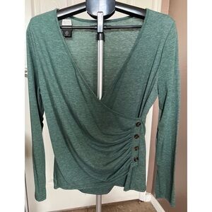 EUC SHEIN green Buttoned Wrap Blouse